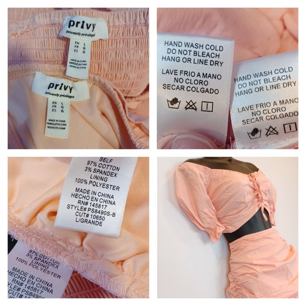 Privy WMN'S Sz L Ruched Smock 2 Piece Skirt Set Crop Puff Sleeve Ruffle Stretch - Picture 12 of 12